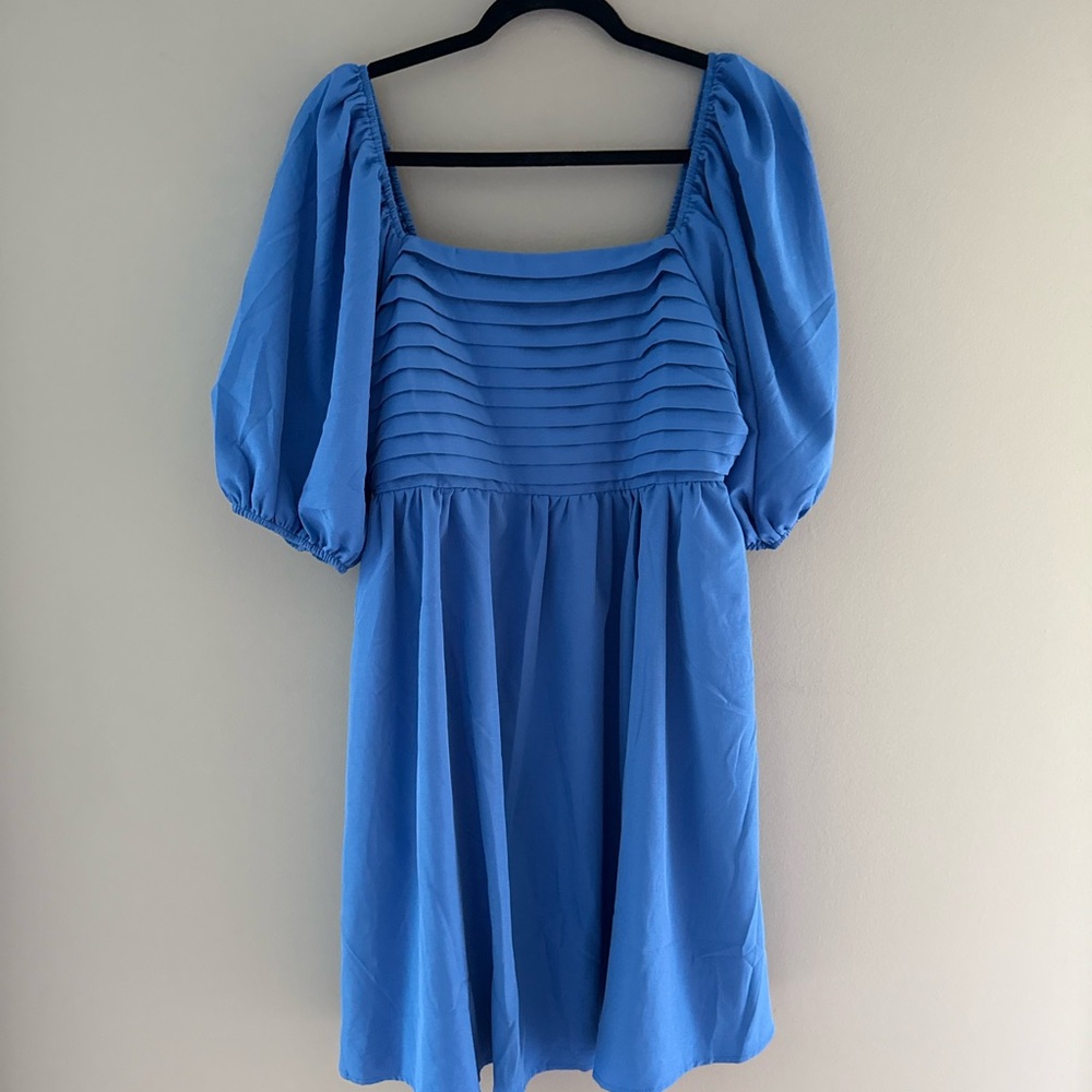 Amazon Blue Puff Sleeve Square Neck Mini Dress